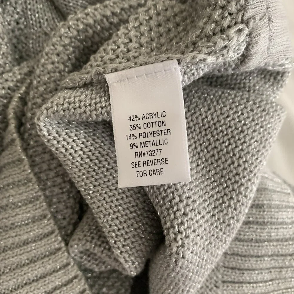 Apt. 9 Metallic Silver Threaded Long Sleeve Gray Knit Zipper Hem Sweater Size XL